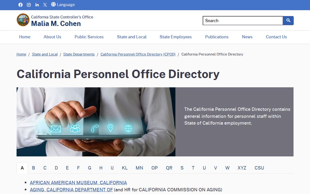 Pomona directory search resource showing the California Personnel Office Directory