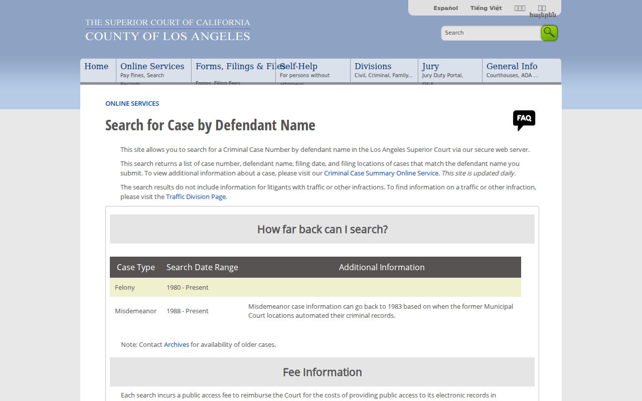 Pomona public records search for Los Angeles Superior Court criminal case names
