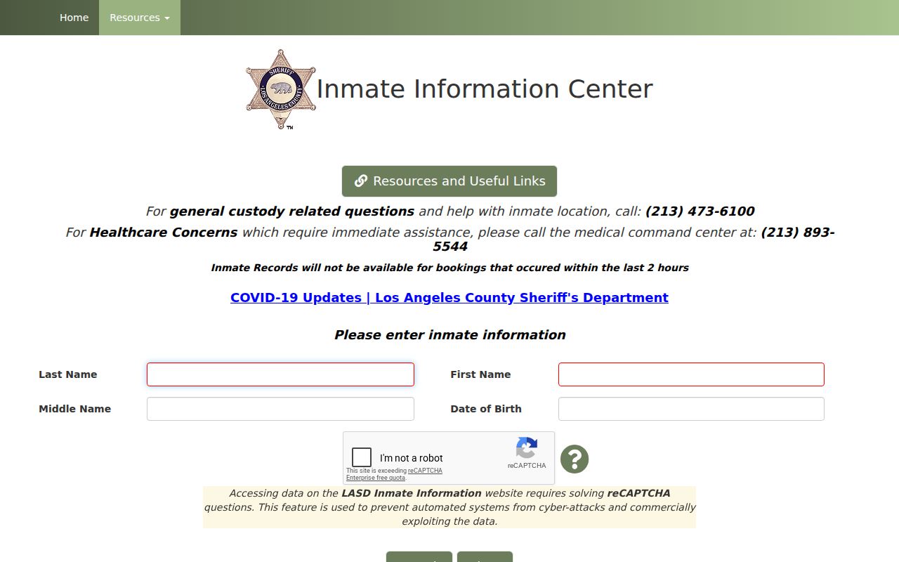 Pomona public records access through the LASD Inmate Information Center