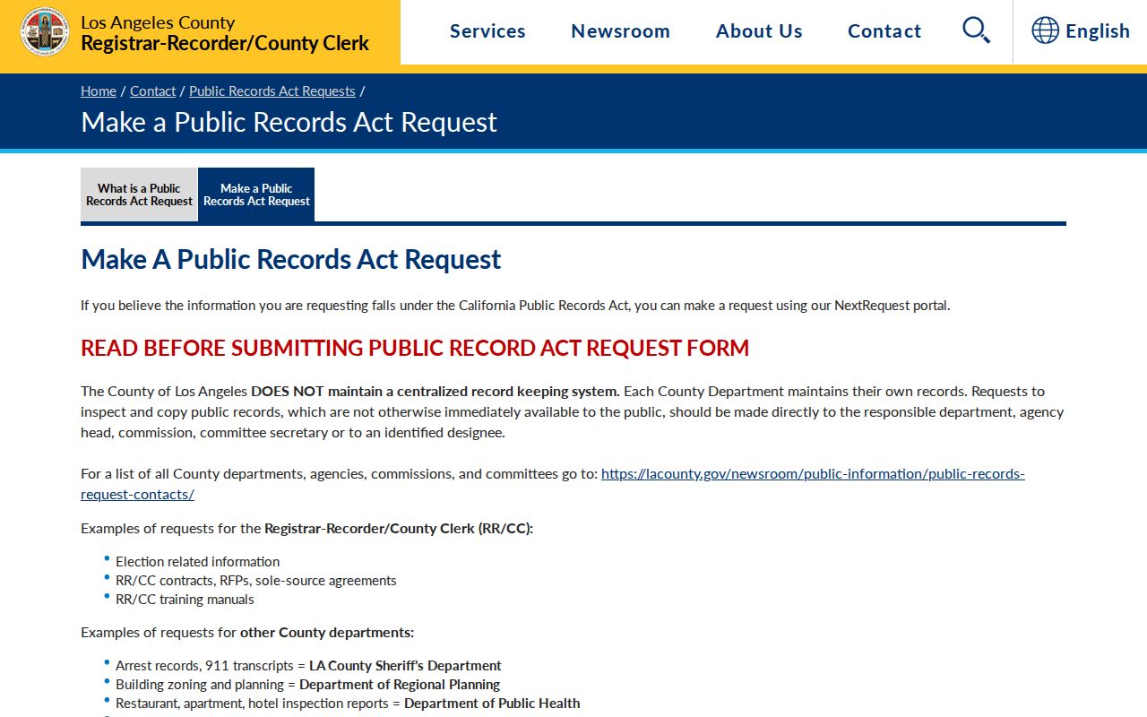 Pomona public records request access through the Los Angeles County RR/CC