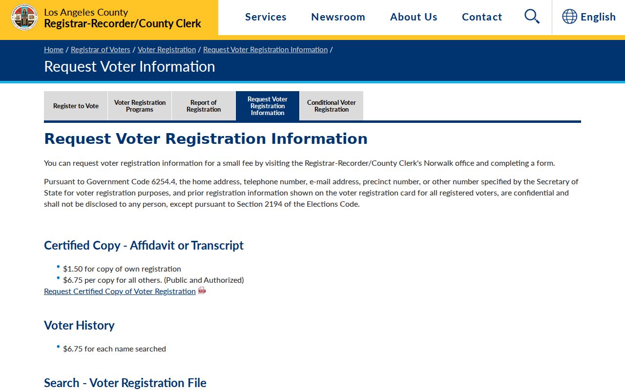 Pomona voter records request procedures and county fees